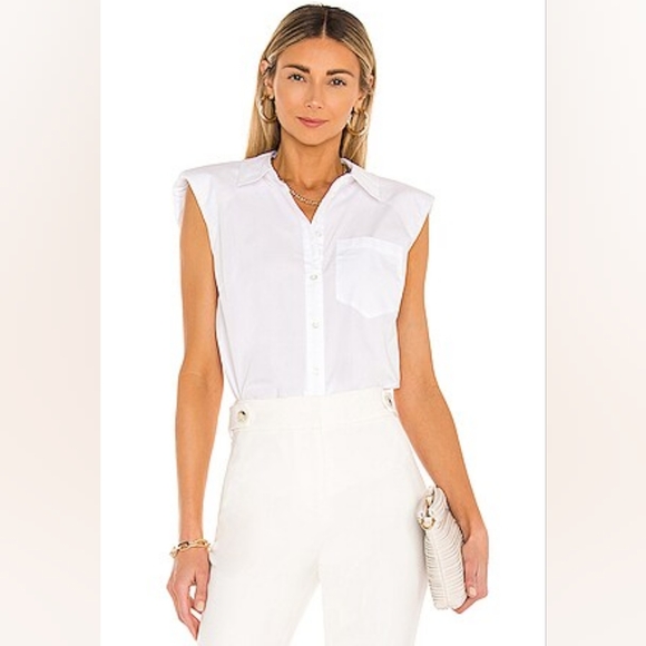 Veronica Beard Kat Padded Shoulder Blouse Button Down Sleeveless Top Medium - Picture 1 of 14